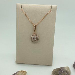 10K Rose Gold .55 CT Diamond Halo Necklace